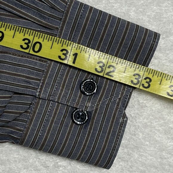 Hart Shaffner Marx Button Up Shirt Men's M Gray Striped 100% Cotton - Picture 8 of 12